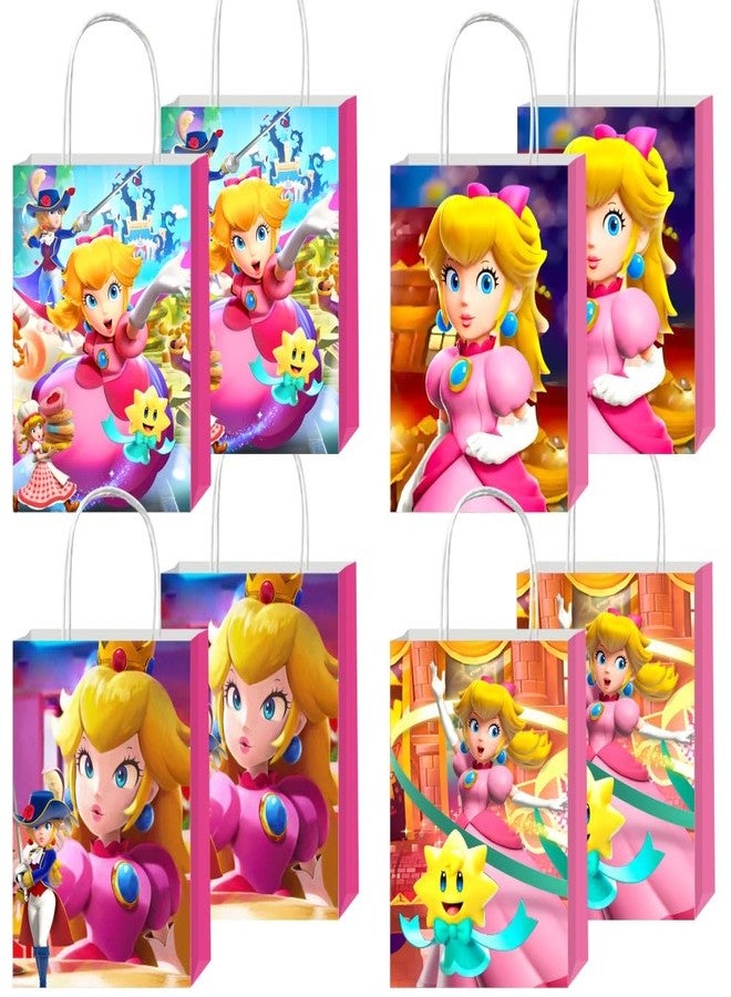 fancigo 12pcs Princess Peach Gift Bags Goodie Bags with Handles for Girls Birthday Party Decorations Supplies - Image 1